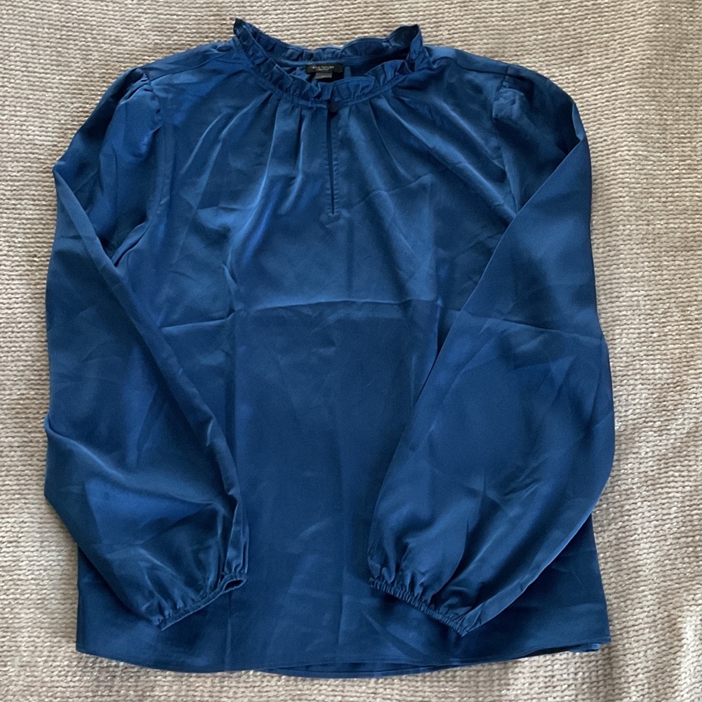 Ann Taylor Factory Royal Blue Ruffle Collar Blouse